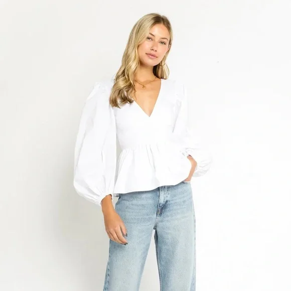 White Puff Sleeve Top - Picture 1 of 5